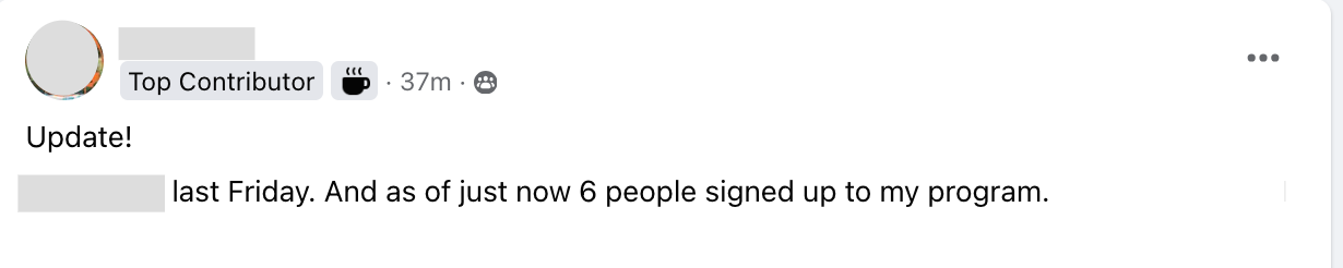 6 people signed up to my program since last Friday! with Caitlin Bacher